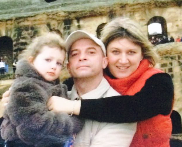 ‘Doting father’: Andrew Lowne with Migle and daughter Abby