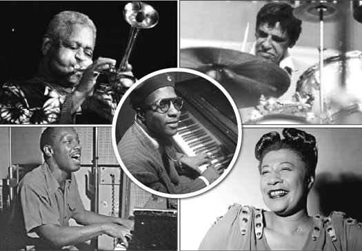 It’s a greats year for jazz Dizzy Gillespie (photo Roland Godefroy) Budy Rich (photo-Paul Spurk) Ella Fitzgerald_Tadd Dameron centre-Thelonious Monk