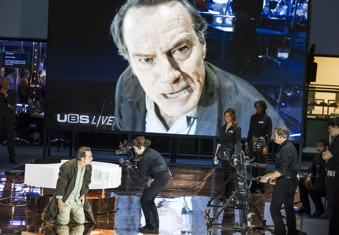 A scene from Network left and onescreen Bryan Cranston. Image taken by Jan Versweyveld