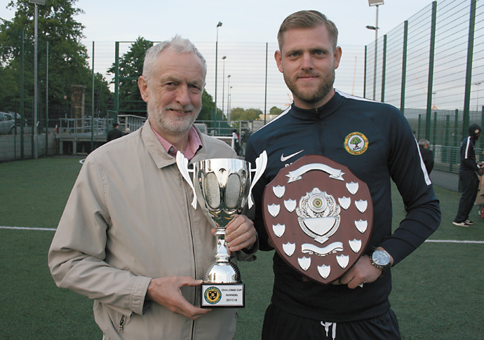 Jeremy Corbyn and son Ben from Tufnell Park Football School cutout