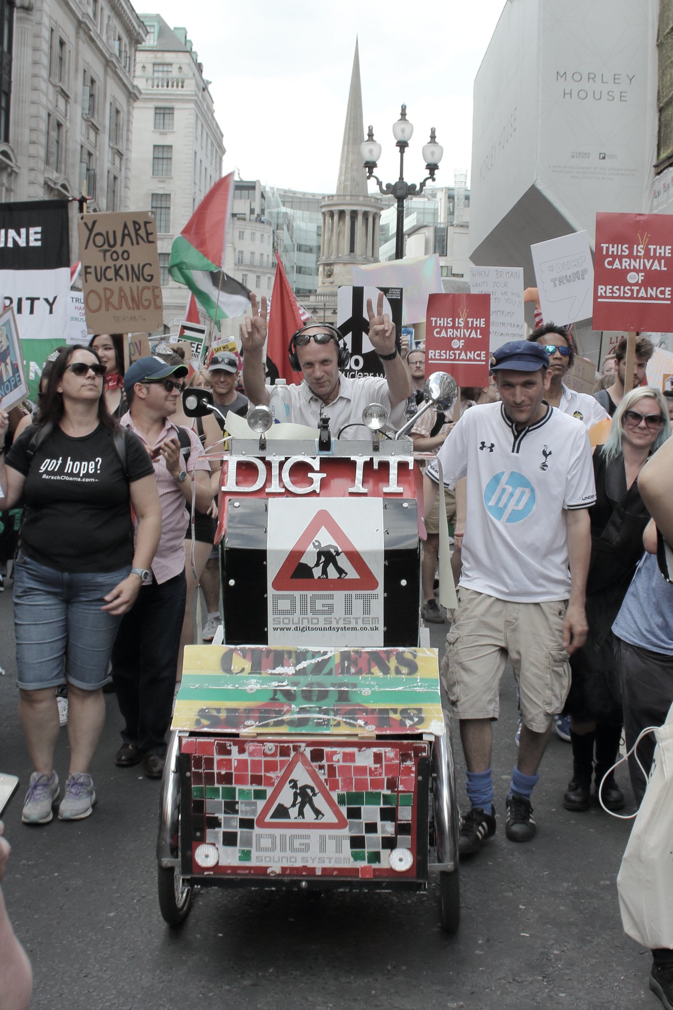 Thousands hit the streets for Trump protest The Dig It Sound System at the protest