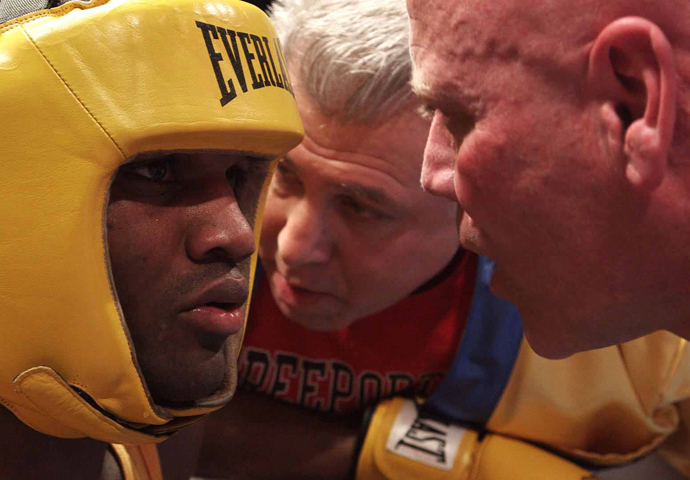 Seconds out for a hard-hitting look at city life Titus-and-Coach-Joe-corner-Barclays-Center-finals