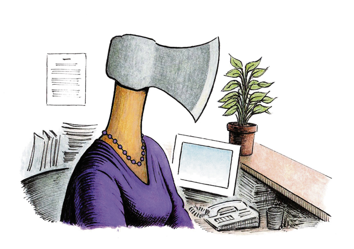 I miss the hatchet-faced receptionists! John Sadler Hatchet cartoon