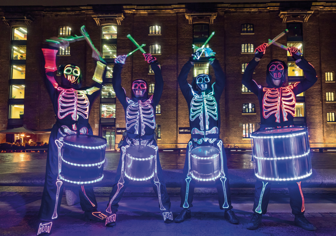 Get ready for the Skeleton Squad Flashmob Halloween drummers in Granary Sq, King's Cross