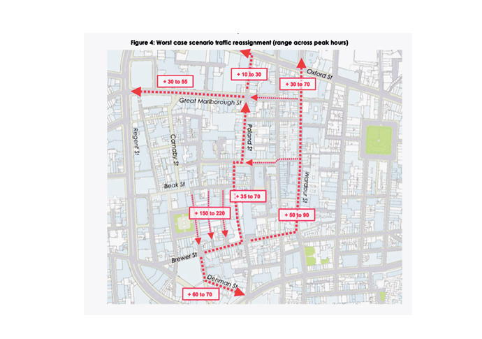 Closure of Beak Street would worsen traffic congestion Traffic map - soho