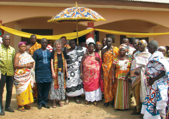 Penny David (fourth left) stands next to the chief of Nyinampong. Martha Boadu is third to his left