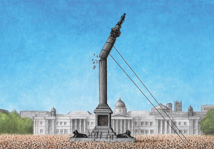 How about a statue depicting the toppling of a statue? Sadler statue cartoon