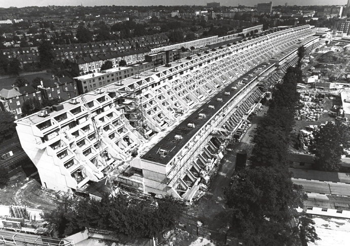 Red blueprint Alexandra Road Estate under construction Camden London