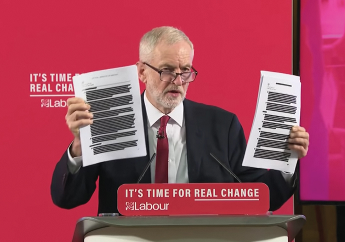 Jeremy Corbyn and redacted documents