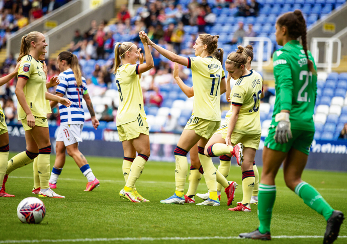 Beth Mead and Vivianne Miedema celebrate after Arsenal run riot against Reading Pic credit- Jason Demay Davies-Sports Press Photo IMG_7416