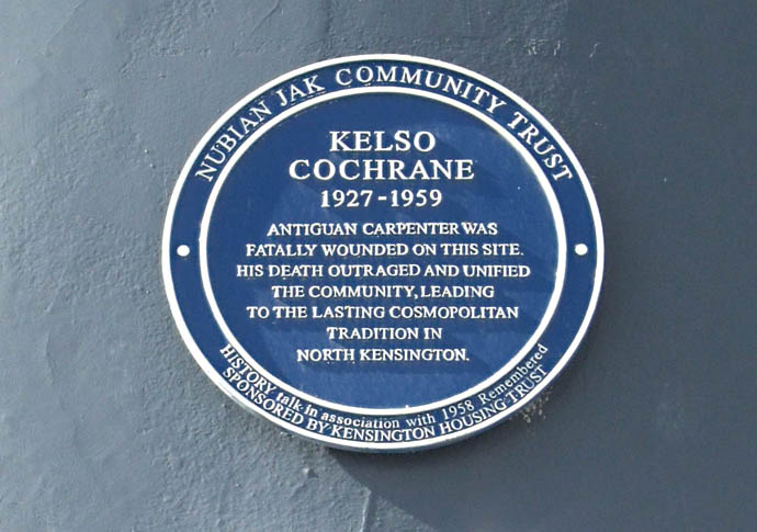 Time for tributes to 1959 murder victim Blue plaque for Kelso Cochrane on The Earl Pub_credit Jim Linwood Wiki Commons