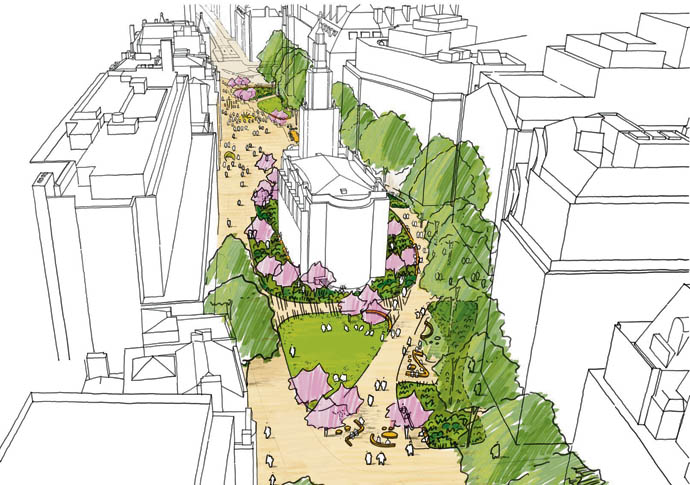 City ‘splurging’ £32m on Strand pedestrianisation strand aldwych Hybrid Option looking west