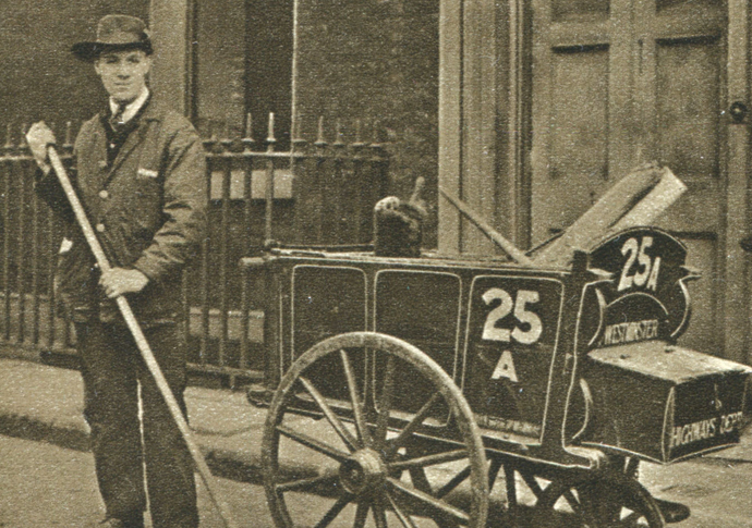 Road sweeper Photogravure by Donald Macleish from Wonderful London by John Adcock 1927