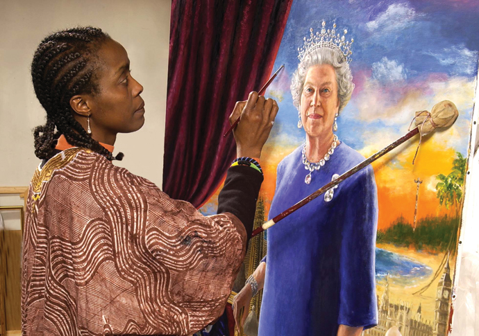 Chinwe Chukwuogo-Roy at work on her portrait of the Queen