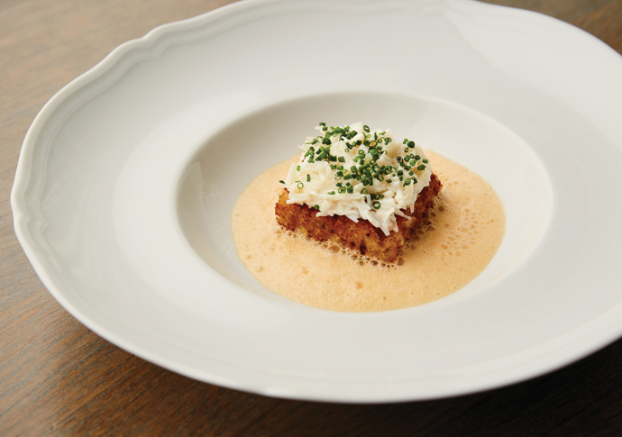 Crab toast elderflower shellfish sauce_Sam Harris