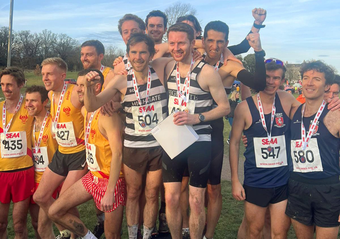 South of England Cross Country Championships Victorious Highgate Harrier Senior Men claim the team trophy January 2024
