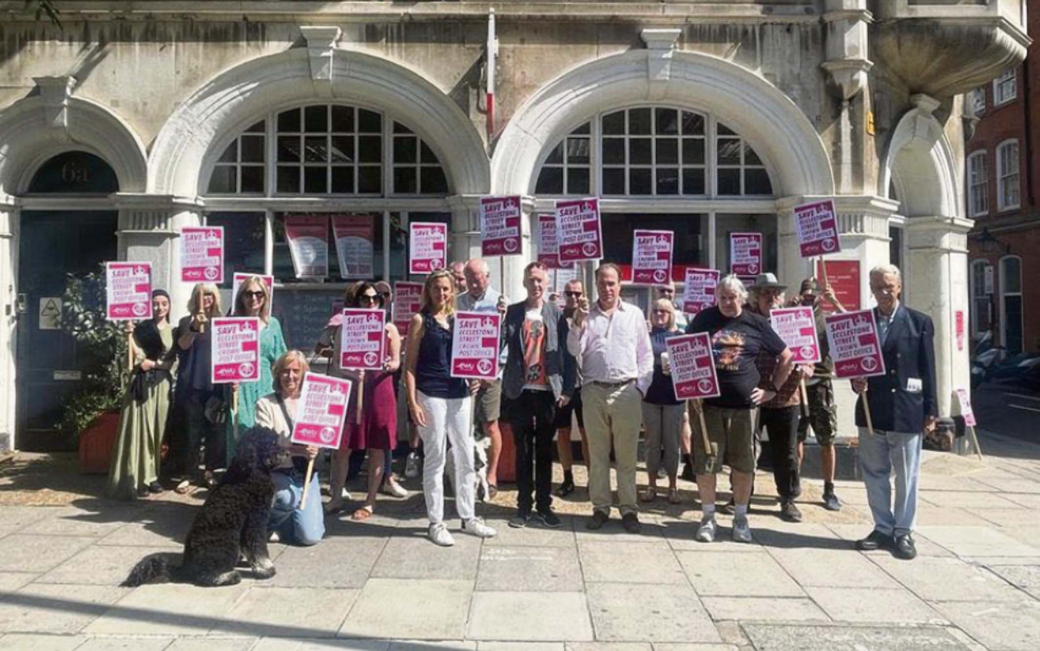 Protesters outside the Crown Post Office in Eccleston Street SW1