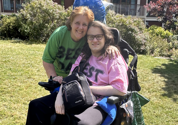 Tracey and her son Daniel outside Trinity Hospice where her husband died in July
