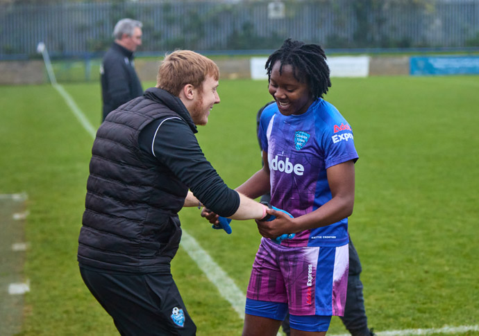 Victory Edema with Camden Town WFC manager Harry Sherman-Credit Camden Town WFC
