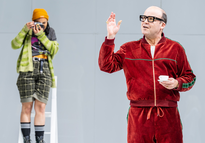 Chumisa Dornford-May (Fritz) Rory Kinnear (Leo Brink) and Jane Krakowski (Marianne Brink) in Here We Are at the National Theatre. Photographer Marc Brenner 00152