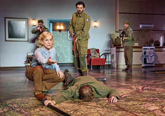 Review: The Land of the Living, at Dorfman Theatre, National Theatre Juliet Stevenson Atilla Akinci Michael Fox and Hubert Hanowicz credit Manuel Harlan