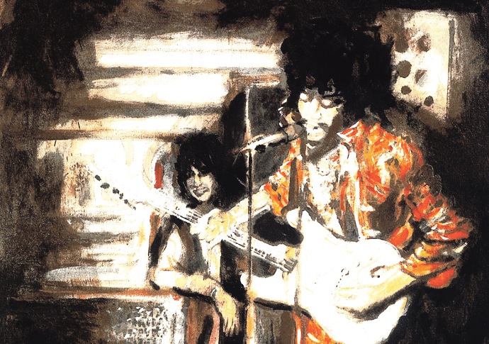 Homage to Hendrix Ronnie Wood Jimi and Me at the Scene Club N.Y. screenprint detail